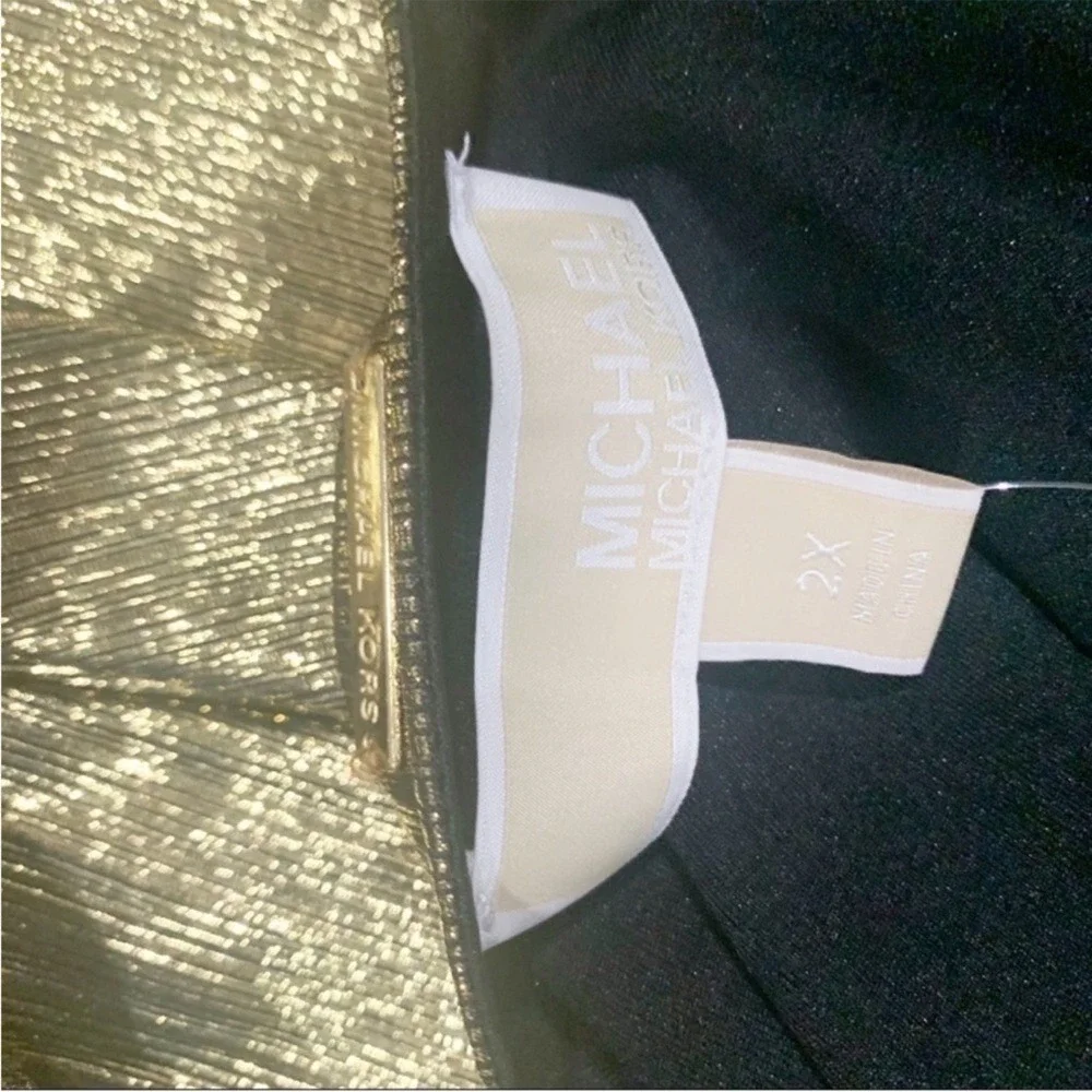Michael Kors Gold Metallic Pleated Wrap V-Neck Holiday Dress 2X NWT